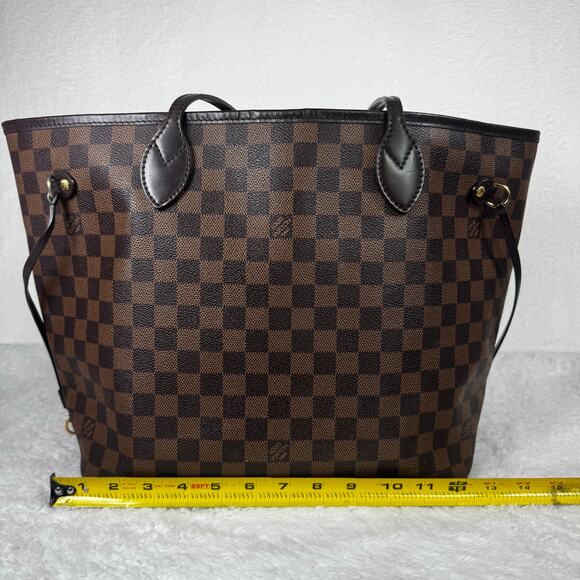 Louis Vuitton Neverfull MM Damier Ebene Tote Bag Cherry Red Interior Brown Check - Picture 13 of 16